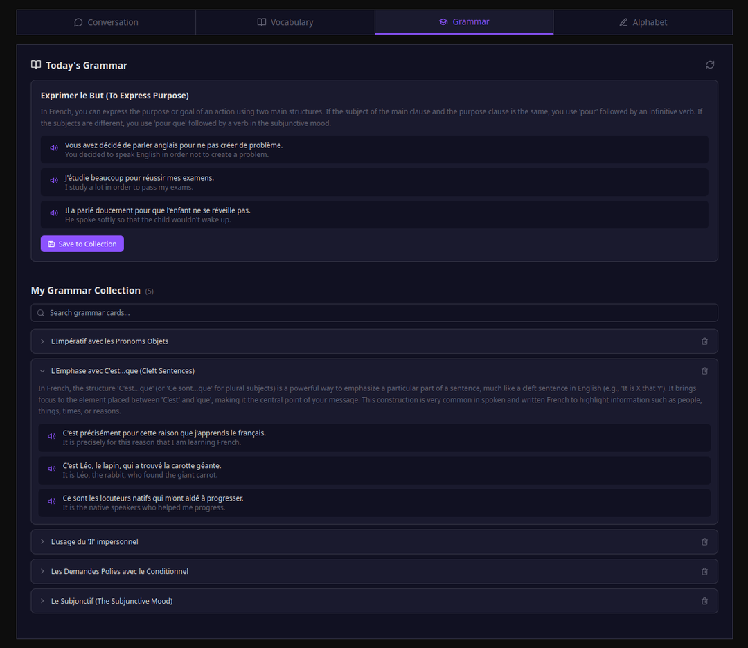 Grammar module with adaptive mini-lessons